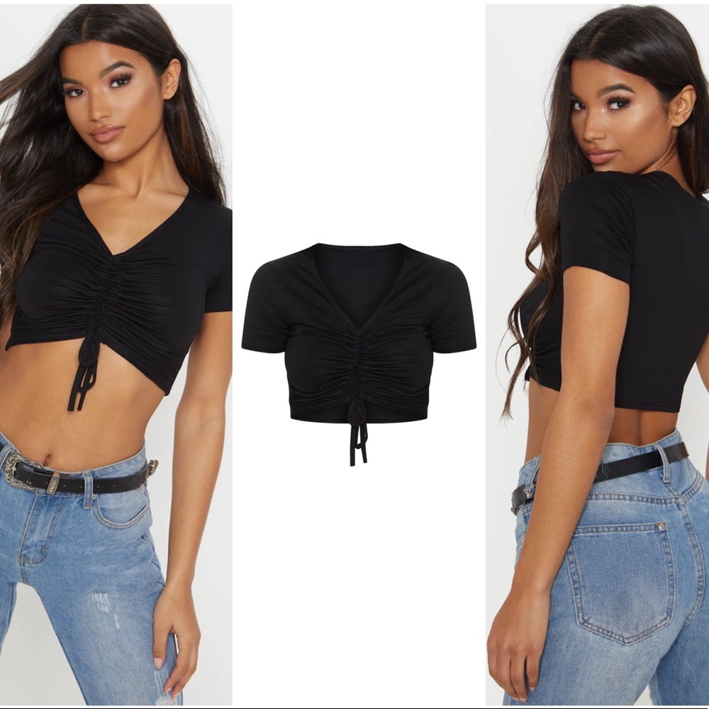 NEW Black Ruched Front Crop-Top from PRETTYLITTLETHING